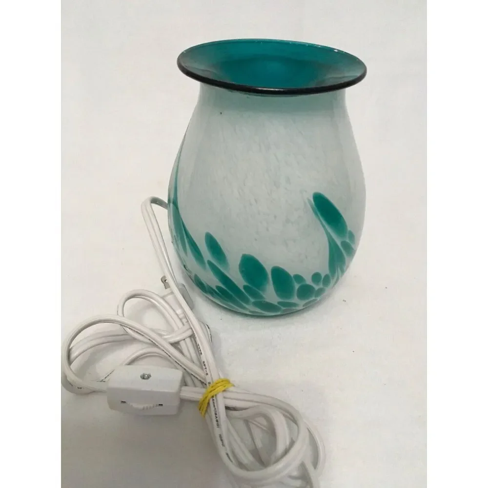 Handcrafted‎ Glass Electric Oil Warmer Lamp With Teal Accents & Detachable Dish